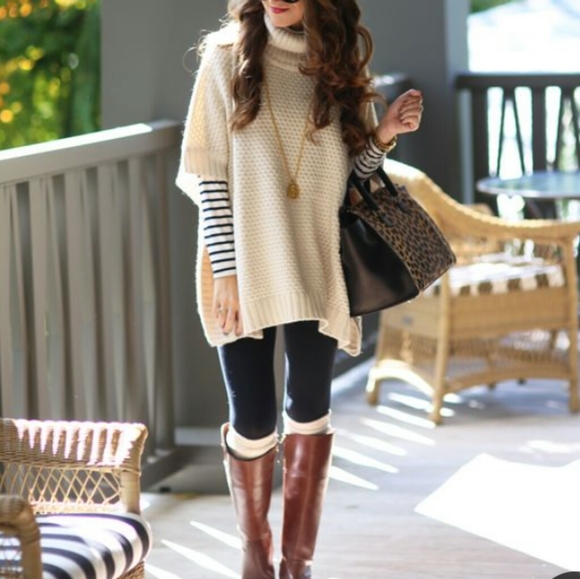 Forever 21 Sweaters - FOREVER 21 TURTLENECK PONCHO CREAM